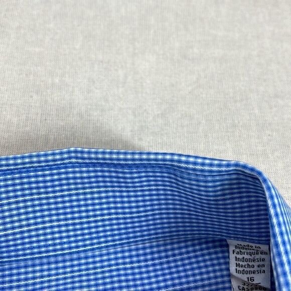 Calvin Klein Dress Shirt Mens 16 32/33 Blue Gingham Spread Collar Button Down - Picture 5 of 8